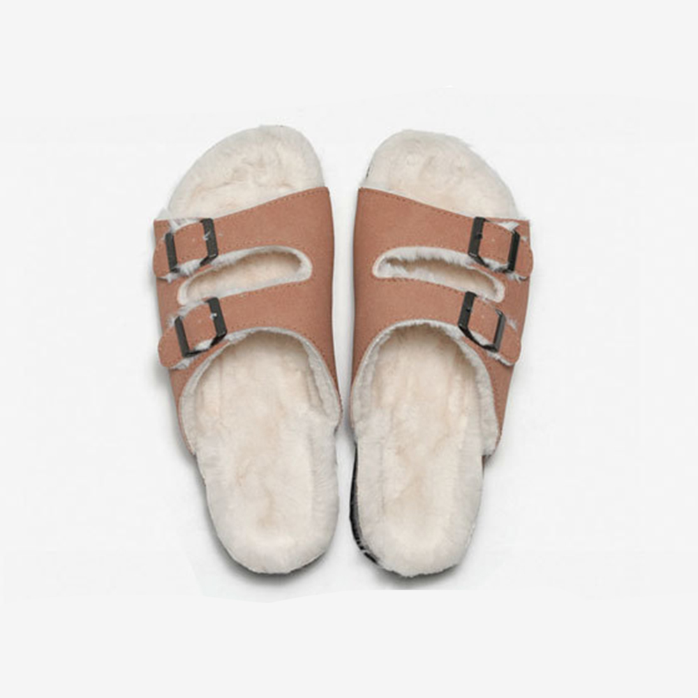 Pantoufles polaires en liège pour femmes et hommes, sandales chaudes d'extérieur en cuir suédé, à Double boucle, à bout ouvert, nouvelle collection automne hiver