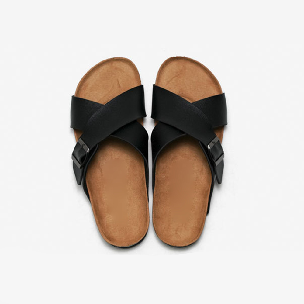 Hommes liège sandales antidérapantes sangle croisée mâle mode plage chaussures décontractées été couleur unie pantoufles plates pour hommes en caoutchouc