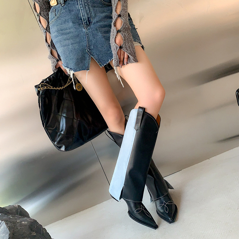 Bottes en cuir femmes bottes hauteur genou Botas De Moto noir Botas Moto Motocross bottes longues pour femmes