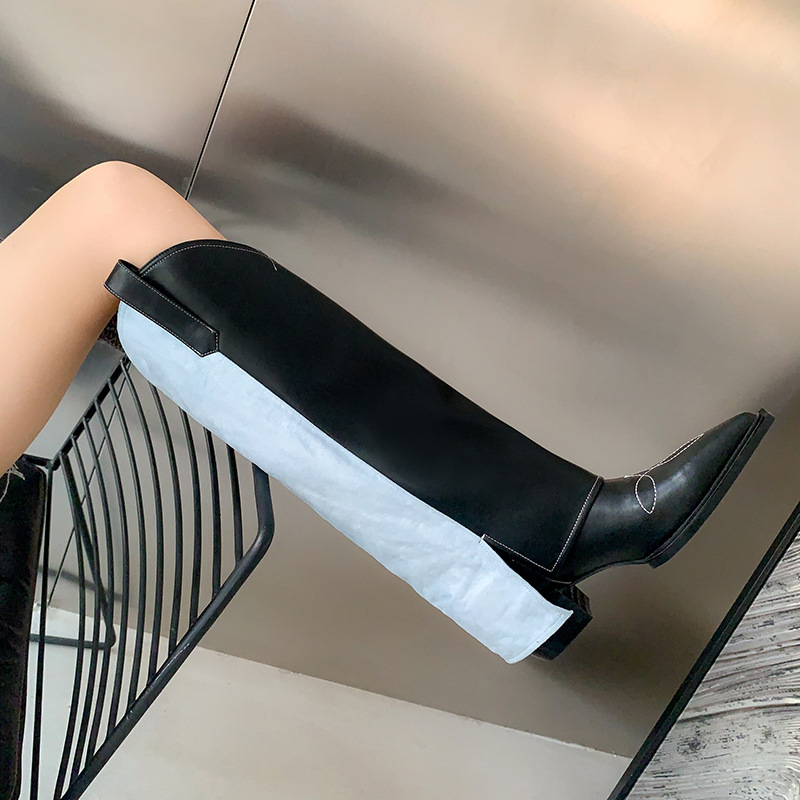Bottes en cuir femmes bottes hauteur genou Botas De Moto noir Botas Moto Motocross bottes longues pour femmes