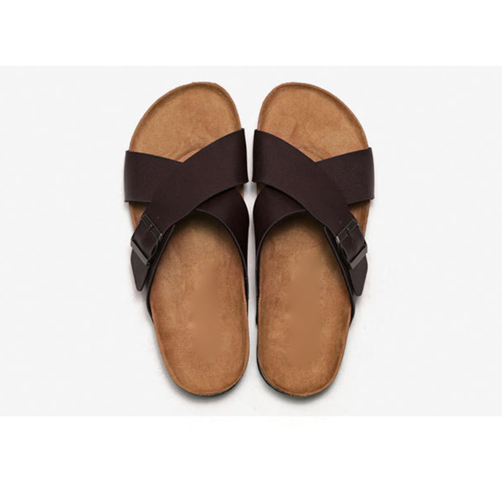 Hommes liège sandales antidérapantes sangle croisée mâle mode plage chaussures décontractées été couleur unie pantoufles plates pour hommes en caoutchouc