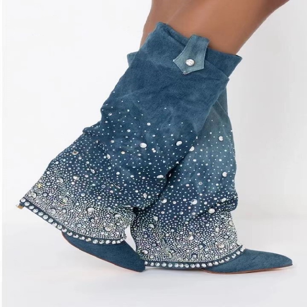 Bottes en jean femmes chaussures genou-haut Botas Femininas bottes De Cowboy Botas Zapatos De Mujer bottes d'hiver pour hommes