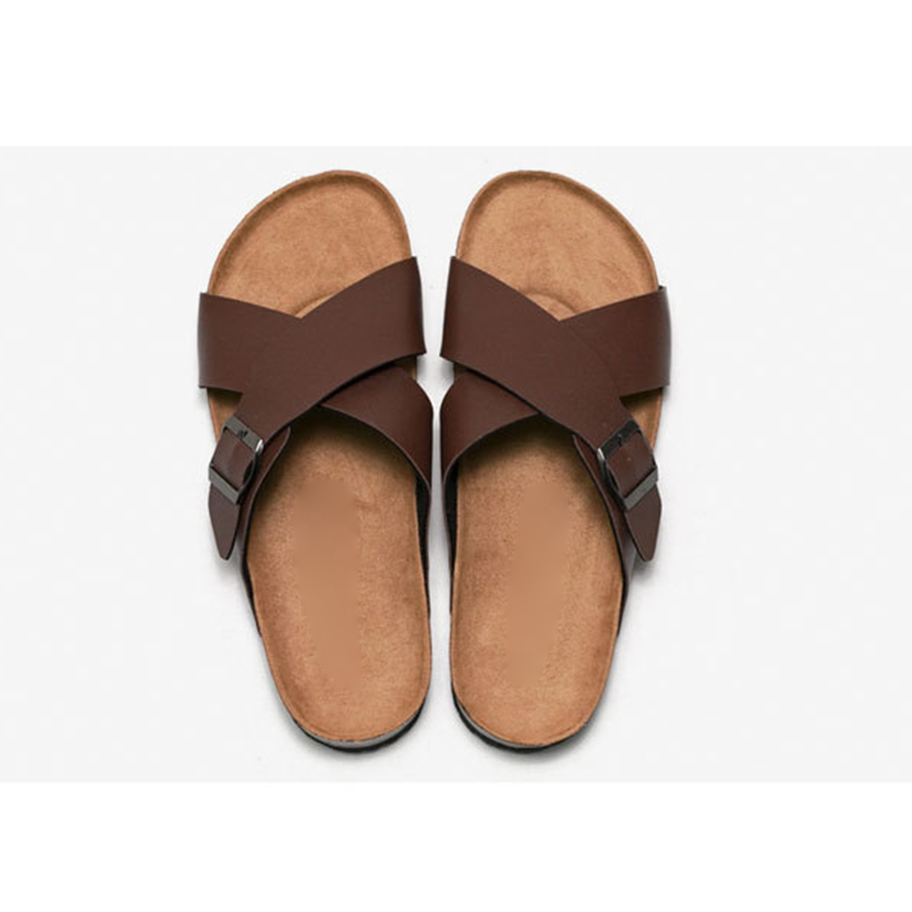 Hommes liège sandales antidérapantes sangle croisée mâle mode plage chaussures décontractées été couleur unie pantoufles plates pour hommes en caoutchouc