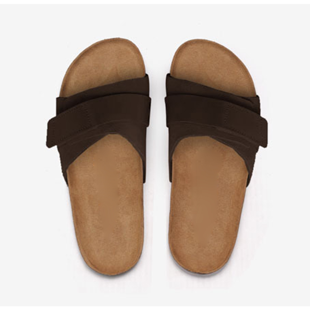 Mode couleur unie liège bas plage bout ouvert sangle hommes été liège cuir semelle pantoufles semelle plate sandales