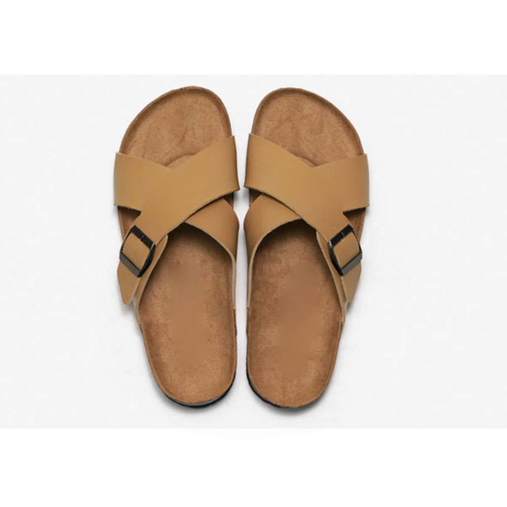 Hommes liège sandales antidérapantes sangle croisée mâle mode plage chaussures décontractées été couleur unie pantoufles plates pour hommes en caoutchouc