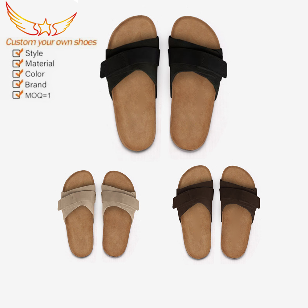 Mode couleur unie liège bas plage bout ouvert sangle hommes été liège cuir semelle pantoufles semelle plate sandales
