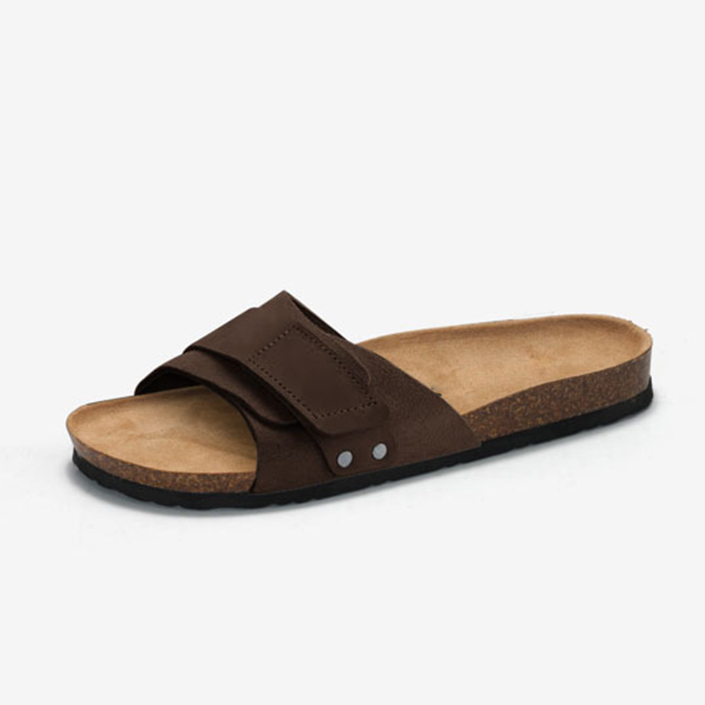 Mode couleur unie liège bas plage bout ouvert sangle hommes été liège cuir semelle pantoufles semelle plate sandales