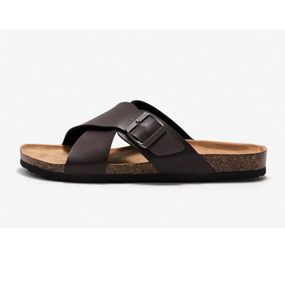 Hommes liège sandales antidérapantes sangle croisée mâle mode plage chaussures décontractées été couleur unie pantoufles plates pour hommes en caoutchouc