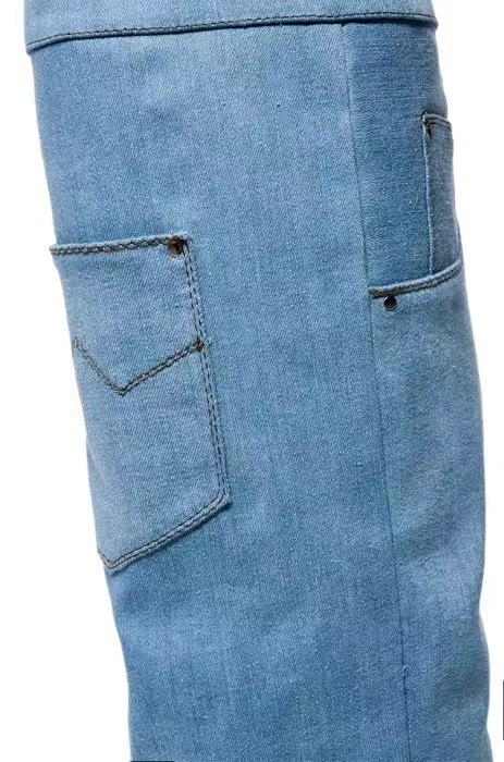 Talon compensé bout pointu Denim Cowboy genou haute bottes longues femmes genou Botas Altas chaussures bottes personnalisées bouton chaussons pour femmes fille