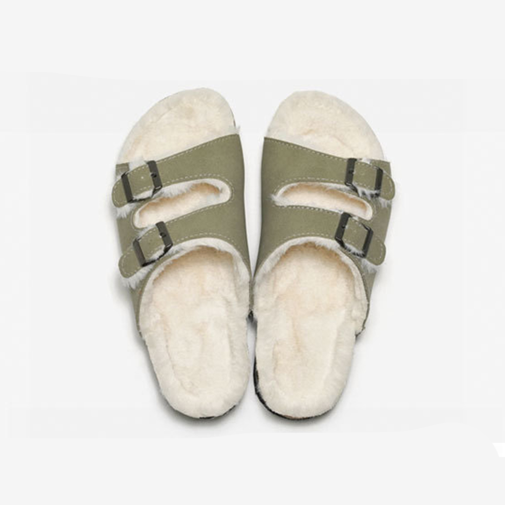 Pantoufles polaires en liège pour femmes et hommes, sandales chaudes d'extérieur en cuir suédé, à Double boucle, à bout ouvert, nouvelle collection automne hiver